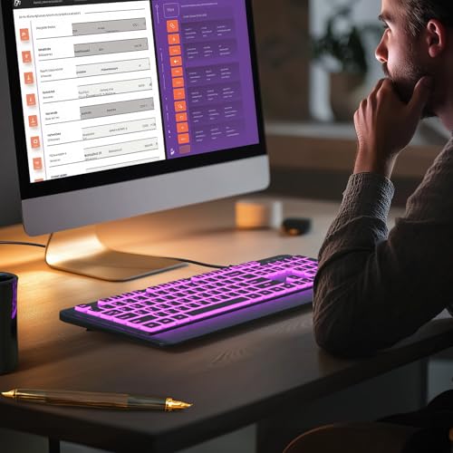 Luzarriba Backlit Computer Keyboards, Wired USB LED Keyboard with 7 Colors Backlight, Plug and Play, Waterproof, Full Size Quiet Computer Keyboard for Windows Desktop, PC, Laptop, Gaming - size: Medium