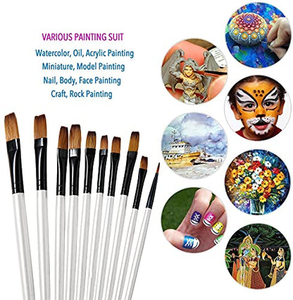 GETHPEN Flat Paint Brush Set for Acrylic Watercolor & Oil Painting,12pcs | Flat Paint Brush Set, Art Painting Brushes for Acrylic, Watercolor, Oil, Gouache, Craft, Detail, Face Body Painting - style: Flat