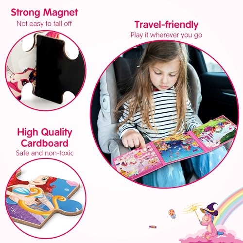 SYNARRY Unicorn Mermaid Princess Magnetic Puzzles for Kids 3-5, Travel Toys | 20-Piece Magnetic Travel Puzzle for Kids Ages 4-6, Car Airplane Road Trip Activities, Quiet Time Toys, Girls Birthday Gifts - style: Princess Mermaid Unicorn