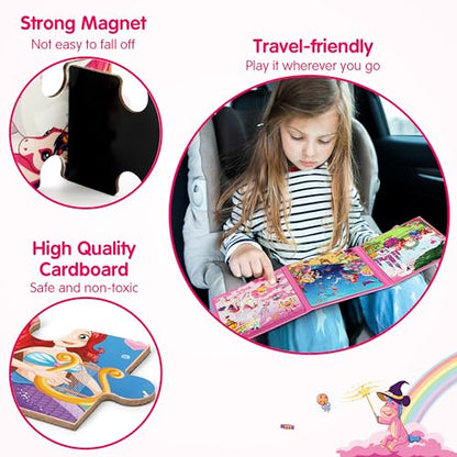 SYNARRY Unicorn Mermaid Princess Magnetic Puzzles for Kids 3-5, Travel Toys | 20-Piece Magnetic Travel Puzzle for Kids Ages 4-6, Car Airplane Road Trip Activities, Quiet Time Toys, Girls Birthday Gifts - style: Princess Mermaid Unicorn