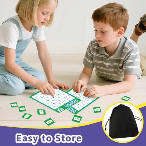 Sight Word Bingo Game, Learn to Read Vocabulary, Level 1 & Level 2 Bingo Board Game for Kindergarten, Preschool Learning Activities, Family Matching Games, Perfect for Classroom & Homeschool - style: Sight Words