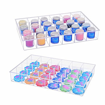 2 Pack Fixed 24 Grids Clear Plastic Organizer Sorting Tray and Transparent Storage Divider Box Container Case for Hardware, Craft, Sewing Kit,Office Supplies, Small Parts - size: Fixed 24 Grids