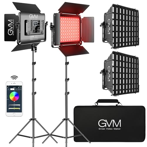 GVM 1000D RGB Led Video Light with 2 Softboxes, Photography Lighting Kit with Bluetooth Control, Full Color Video Lighting Kit with 18 Applicable Scenes, 2 Packs Led Light Panel for Video Shooting - size: 1000D - 2 Pack