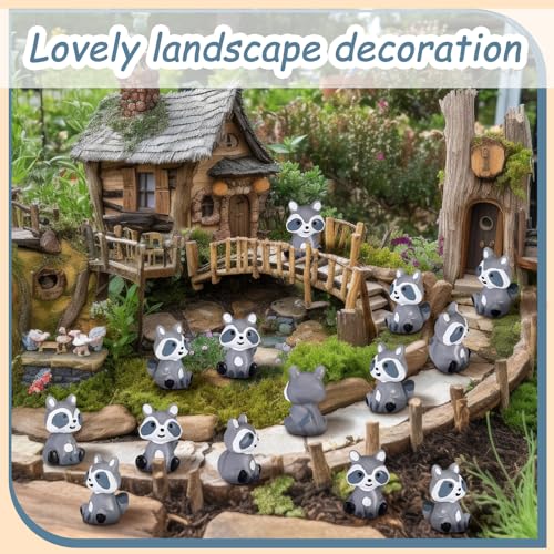 Seenelling 50 Pcs Mini Raccoon Figurine Bulk Resin Miniature Tiny Animals Figures Small Little Cute Raccoon Home Decor for Cabin Lodge Rustic Cake Toppers Desktop Home Decor(Sit) - style: Sit