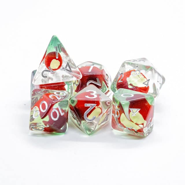 Sage's Portal Familiars and Reagents Resin DND Dice Set Polyhedral Dice Set for Dungeons and Dragons RPG Tabletop TTRPG (Magic Apples) - color: Magic Apples