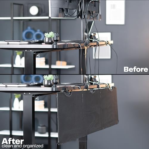 VIVO Black Clamp-on 60 inch Desk Cable Management Sleeve, DESK-SKIRT-60P | Privacy Desk Skirt, Cable Organizer, Wire Hider Kit Panel System - size: 60" Panel