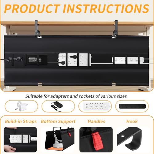 Under Desk Cable Management Tray No Drill,48Inch Cable Management,Black | Clamp and Screw Mount Cable Management Tray, Extra Large Capacity Desk Cable Management, Fabric Wire Management for Office - color: Black, size: 48"L x 5.5"W