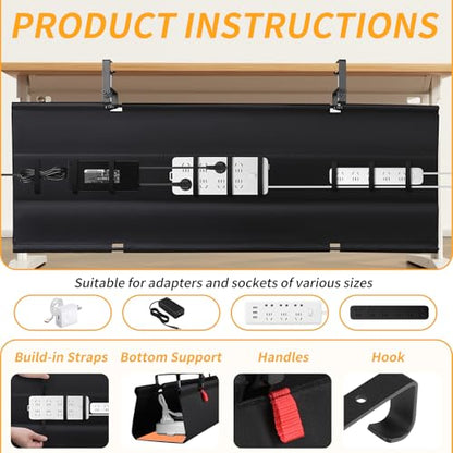 Under Desk Cable Management Tray No Drill,48Inch Cable Management,Black | Clamp and Screw Mount Cable Management Tray, Extra Large Capacity Desk Cable Management, Fabric Wire Management for Office - color: Black, size: 48"L x 5.5"W