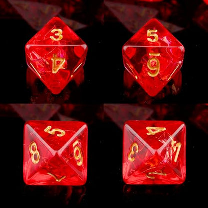 Haxtec Red DND Dice Set, 7 Pcs Iridescent Resin Polyhedral RPG Dice | Role Playing Games Dice with Velvet Bag, Rounded Edge, Compatible with Dungeons and Dragons, Gifts for D&D Lovers - color: Red Gold