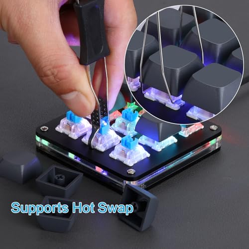 Koolertron Macro Programmable Keypad, One Handed Programmable Mechanical Keyboard, RGB Blue Switch Hot Swappable, 9 Keys Backlit Keypad for Working and Gaming, Black - size: 9-key (No Knob)