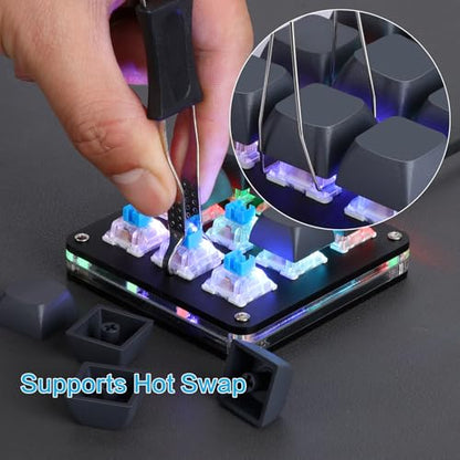 Koolertron Macro Programmable Keypad, One Handed Programmable Mechanical Keyboard, RGB Blue Switch Hot Swappable, 9 Keys Backlit Keypad for Working and Gaming, Black - size: 9-key (No Knob)