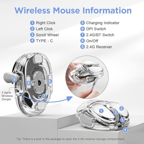 Q9 Wireless Mouse, 2.4G/BT Dual Mode, 4 Adjustable DPI (800-4800), Ultra-Quiet Click, Bluetooth Mouse with RGB Breathing Light, 500mAh Long Battery, Portable for PC/Laptop/Mac/Tablet(Silver) - color: Silver