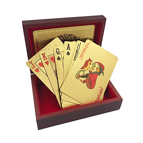 Yuanhe Gold Deck of Cards - Waterproof Playing Cards Luxury Playing Cards with Wooden Gift Box,Great for Poker Cards Game, Game Nights and Casino Party (Pack of 2) - size: 2.244X3.425 inch, bridge size cards (Pack of 2)