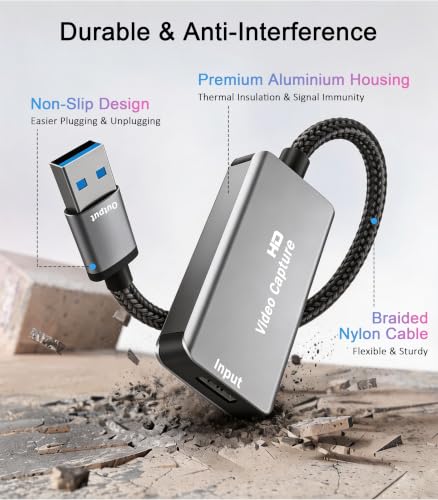 4K HDMI to USB 3.0 Video Capture Card, 1080P 60FPS for Recording, Streaming & Gaming, Plug & Play, Low Latency, Compatible with PS5, Switch 2, Xbox, Quest 3, Camera