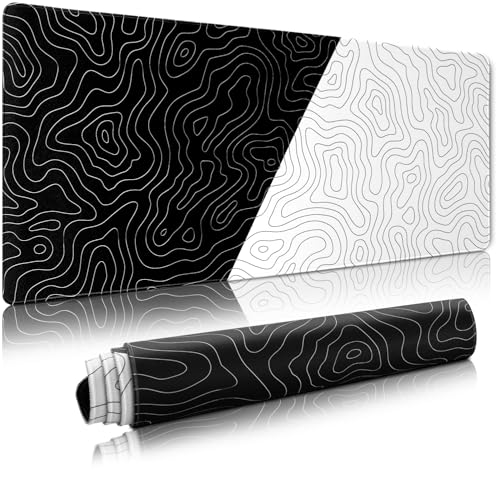 XVX Black and White Topographic Mousepad, XXLarge Gaming Mouse Pad for Desk 35.4x15.7 Inch,Waterproof Desk Pad with Non-Slip Rubber Base Mice Pad,Keyboard Mat Computer Game Mouse Mat - color: Topographic