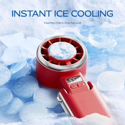 SHEWIND Portable Handheld Fan with Ice Cooling - 5 Gear High Speed Turbo Personal Fan Rechargeable, Up to 13 Hrs, Mini Hand Fans for Travel Essentials, Beach Vacation, Gifts for Women, Men (Red) - color: Red