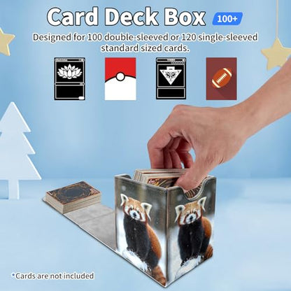 Card Deck Box for MTG Commander,Collectible Trading Storage Box Fits 120+ Single Sleeved Cards Magnetic Case PU Leather for Magic Commander TCG CCG MTG,Cute Raccoon Snow - color: Cute Raccoon Snow