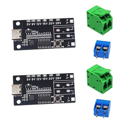 2PCS USB-C PD3.0/3.1 QC Trigger Module Female Input 5V 9V 12V 15V 20V 28V 5A Adjustable Voltage Power PD Sink Board Module Power Trigger with Indicator - style: 2 PCS