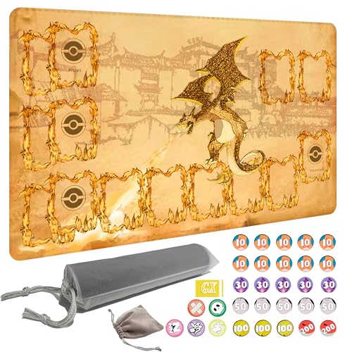 Playmat for Trading Card Game with 31 Damage Counters,Single Player Trainer Mat and Professional Storage Bag (Charizard) - color: Charizard