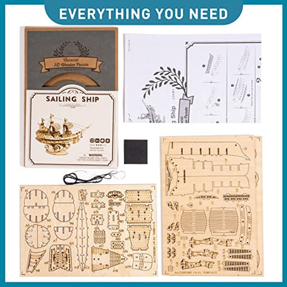 RoWood 3D Wooden Puzzle for Adults, Vintage Wooden Watercraft Model Sailboat Kit to Build, Best Gift Ideas Crafts Kit for Adults - Sailling Ship - style: Sailing Ship