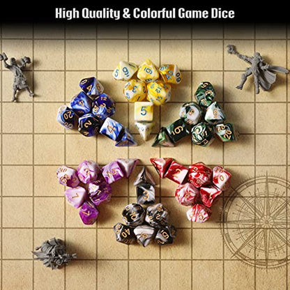 Grajar DND Dice Set, 42 Pcs Role Playing Dice Set with 6 Colorful Animal Pattern Dice Bag and PU Leather and Velvet dice Tray for Dungeons and Dragons D&D RPG MTG Table Games Mixed White - style: Animal-Mixed White