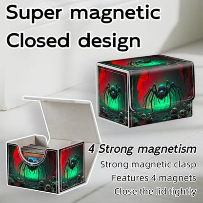 Trading Card Storage Box, Holds 100+ for MTG Cards, PU Leather with Magnetic Closure, Giant Spider in Skull Filled Cave Durable Deck Box for Magic the Gathering, Trading Card Games - color: Giant Spider in Skull Filled Cave