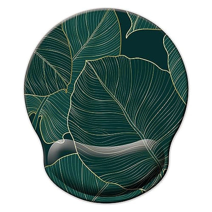 Mouse Pad with Wrist Support, Ergonomic Mouse Pad with Memory Foam Wrist Rest Cushion, Non-Slip Rubber Base Gaming Mice Pad for Home Office Computer Laptop, Green Leaves - color: Green leaves
