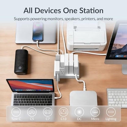 Gitryin Modular Laptop Charging Station, 140W, 65W, 2 * 40W Retractable USB C Chargers, 8 Type C Ports with Cooling Power Strip, 285W Charging Hub