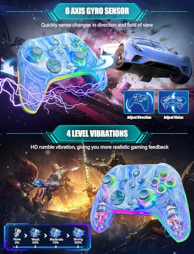 ZRZLMVP Wireless Switch Controller for Nintendo Switch/OLED/Lite/Switch 2 | 1200mAh Pro Switch Controllers with 10 Color LED Lights, Rechargeable Switch Control with Vibration,6-Axis Gyro,Turbo,Wake Up - color: Tie-dye Blue