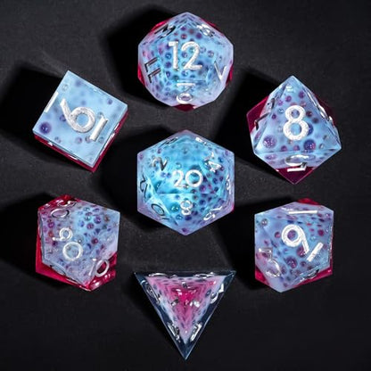 7PCS Cocktail Dice Set,Handmade Sharp Edge Dice Set D&D RPG Polyhedral Die,for Dungeons and Dragons TTRPG Games Roleplaying Games,with Gift Box.(Pink Blue) - color: Cocktail Pink Blue