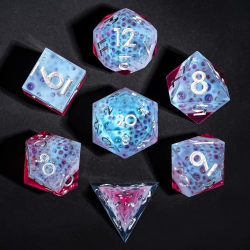 7PCS Cocktail Dice Set,Handmade Sharp Edge Dice Set D&D RPG Polyhedral Die,for Dungeons and Dragons TTRPG Games Roleplaying Games,with Gift Box.(Pink Blue) - color: Cocktail Pink Blue