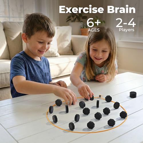 Magnetic Chess Game with Stones, Easy and Fun, 2-4 Players, Ages 6+ | Magnet Game with String, 20 Stones, Adjustable String, Portable Storage Bag, for Kids and Adults