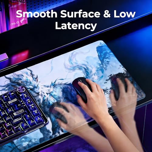 Lion Gaming Mouse Pad, XXL Chinese Landscape Desk Mat 31.5X15.7 | HD Print, Non Slip Rubber Base, Waterproof Fabric Top, Stitched Edges, Ideal Gift for Dorm, Home, Office & Back to School - color: Iceblue