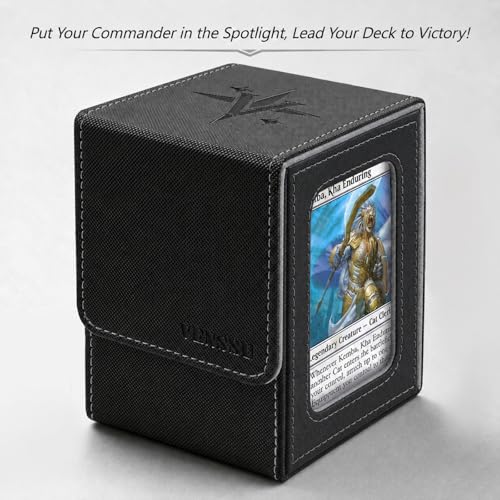 MTG Deck Box with Commander Display Window (Black＆Grey, 1 window) | Holds 120 Single/100 Double-Sleeved Cards, Fit MTG/PTCG/OPTCG Cards, Strong Magnet, PU Leather, With 2 Dividers & 1 Toploader - color: Black and Grey
