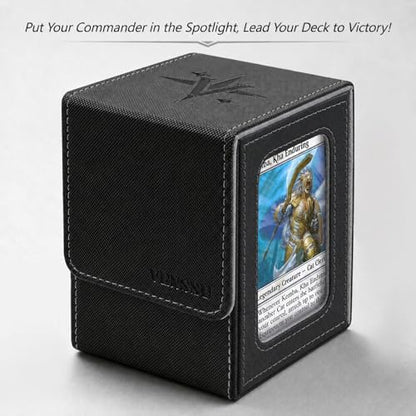 MTG Deck Box with Commander Display Window (Black＆Grey, 1 window) | Holds 120 Single/100 Double-Sleeved Cards, Fit MTG/PTCG/OPTCG Cards, Strong Magnet, PU Leather, With 2 Dividers & 1 Toploader - color: Black and Grey