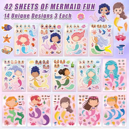 42 Sheets Create Mermaid of Dreams Stickers, Make Your Own Stickers for Boys and Girls, Travel Sticker Books, Party Favors, Birthday, Home, School and Activities Gifts for Kids Ages 3+ - style: Mermaid