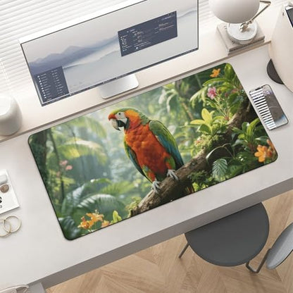 Waterproof Desk Pad Mouse Mat 24x12 Large Non-Slip Rubber Base Smooth Surface for Gaming Office Foldable Portable Rainforest Parrot Desk Protector for Laptop Keyboard Accessories
