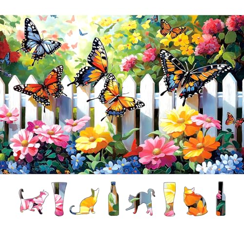 500-Piece Jigsaw Puzzle for Adults Butterfly Garden Spring Colorful Flowers 500pc Adult Puzzles Nature-Themed Flower Puzzle, Challenging Yet Relaxing Activity, Gift for Puzzle Lovers(23"x15") - color: Butterfly Garden-colorful