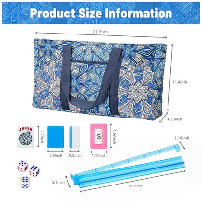 American Mahjong Tile Set with Blue Printed Carrying Bag, 166 Premium Tiles, 4 All-in-One Color Racks/Pushers, Mah Jongg Sets, Mahjong Game Set for Travel, Christmas, Birthday Gifts - color: Blue（blue Tiles）