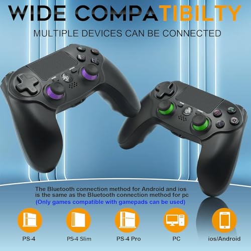 citnh Wireless Controller for PS-4/Pro/Slim 2-pack Purple/Green | 800mAh Battery, 6-Axis Gyro, 3.5mm Audio Jack and Speaker, Hall-Effect Joysticks