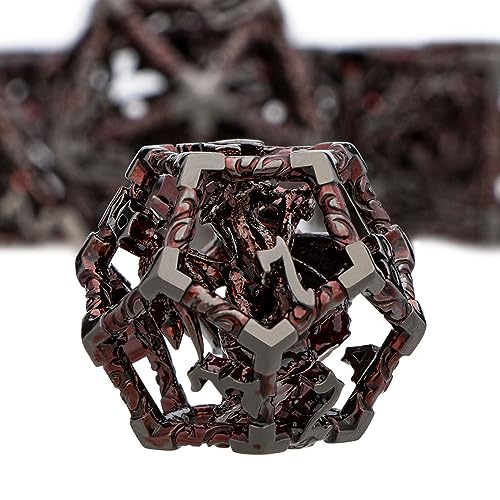 ARUOHHA Hollow DND Dice Set Black Red 5-Headed Dragons D and D Dice with Gift Box, RPG Role Playing Games 7PCS Metal Dungeons Polyhedral Dice D20 D12 D10 D8 D6 D4 - color: Black Red-02