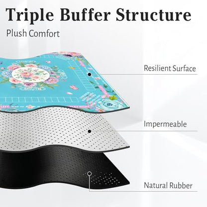 Britimes Mahjong Mat with Black Carrying Bag,31.5"x31.5", Floral Butterfly | Teal Non-Slip Noise Reduction Gaming Mat Rubber Multi Purpose Game Table Cover for Mahjong Card Dominoes Board Tile Games - color: Light Blue