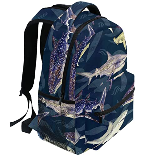 Sharks Dark Blue Backpacks Animal Fish Bookbags Daypack Travel School College Bag for Womens Girls Mens Boys Teens - color: Multi 7