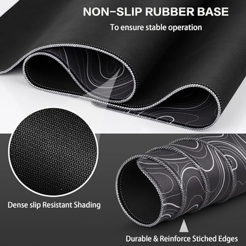 Canjoy Gaming Mouse Pad, Topographic Large Mouse Pads for Desk 31.5x15.7in | Full Desk Mousepad Keyboard Mat Big Large Extended Mouse Pad Computer Mat with Anti-Slip & Double Stitched - color: Black Topographic, size: 800*400mm