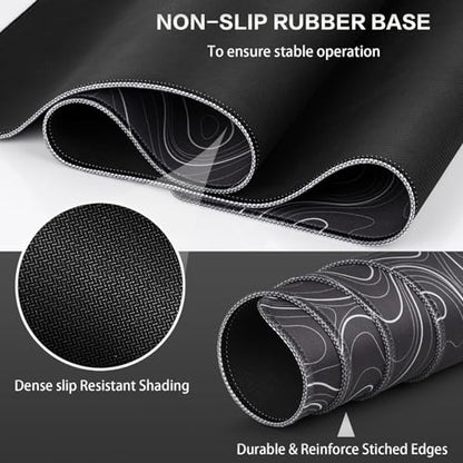 Canjoy Gaming Mouse Pad, Topographic Large Mouse Pads for Desk 35.4x15.7in | Full Desk Mousepad Keyboard Mat Big Large Extended Mouse Pad Computer Mat with Anti-Slip & Double Stitched - color: Black Topographic, size: 900*400mm