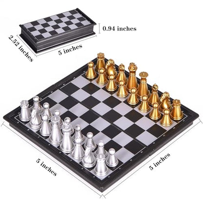 5" Mini Chess Set Travel Board Game with Magnetic Folding Chess Board Portable and Store Chess Pieces Pocket Chess Games for Kids and Adult,Easy to Carry