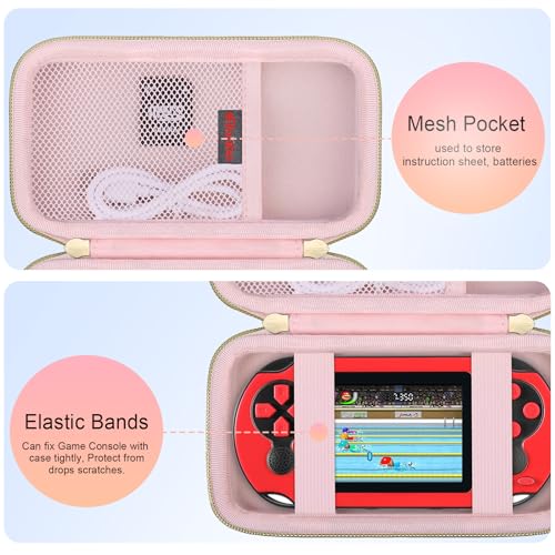 Elonbo Carrying Case for TEBIYOU/ WELLST·G/ TaddToy/ Beijue/ FAMILY POCKET/ CCTU/ X-JOYKIDS/ GREENCREEK/ Beico/ KAVOYI/ GuaiyeyeAP Handheld Game Console, Portable Electronic Gaming Player Bag, Pink - color: Pink