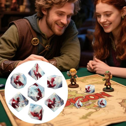 DND Dice Set, Dragon Theme Dice Set, UV Printed, Resin Material, DND Starter Set, 7pcs Polyhedral Dice Set with Dice Box, Role Playing Board Games Accessories - color: Dragon Style Gift Box