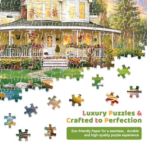 300 Piece Puzzle for Adults, Large Piece Elderly Jigsaw Puzzle, Lakeside Villa with Cat and Garden, Family Kids and Adults Fun Gift, 20.5x15 in - color: Lakeside Villa