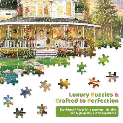 300 Piece Puzzle for Adults, Large Piece Elderly Jigsaw Puzzle, Lakeside Villa with Cat and Garden, Family Kids and Adults Fun Gift, 20.5x15 in - color: Lakeside Villa